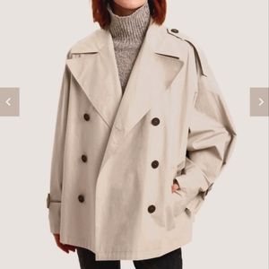 Double-Breasted Short 100% Cotton Trench Coat (Sand/Light Beige) - Gentle Herd